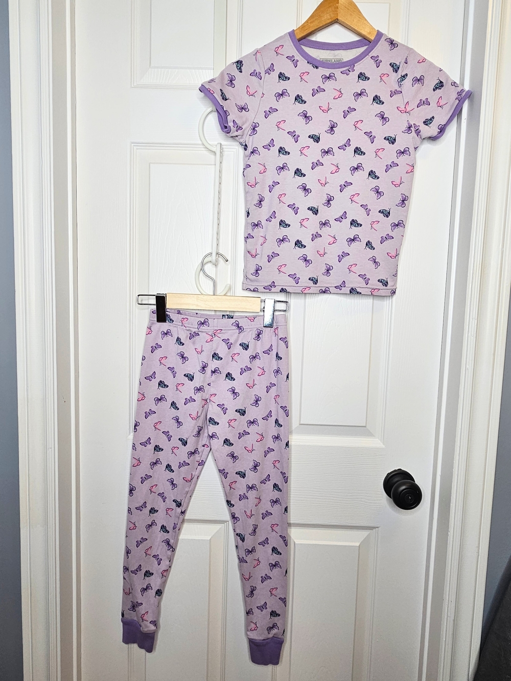 NWOT Girls Butterfly Pajamas Purple Short Sleeve Pajama Set Size 8 Summer